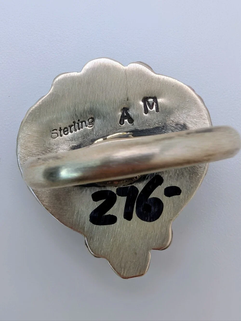 Kingman Turquoise Native Signed Adjustable Heart Ring S925 Sterling Silver